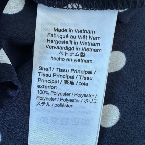 J Crew Polka Dot Blouse M Navy Blue White - Picture 7 of 9